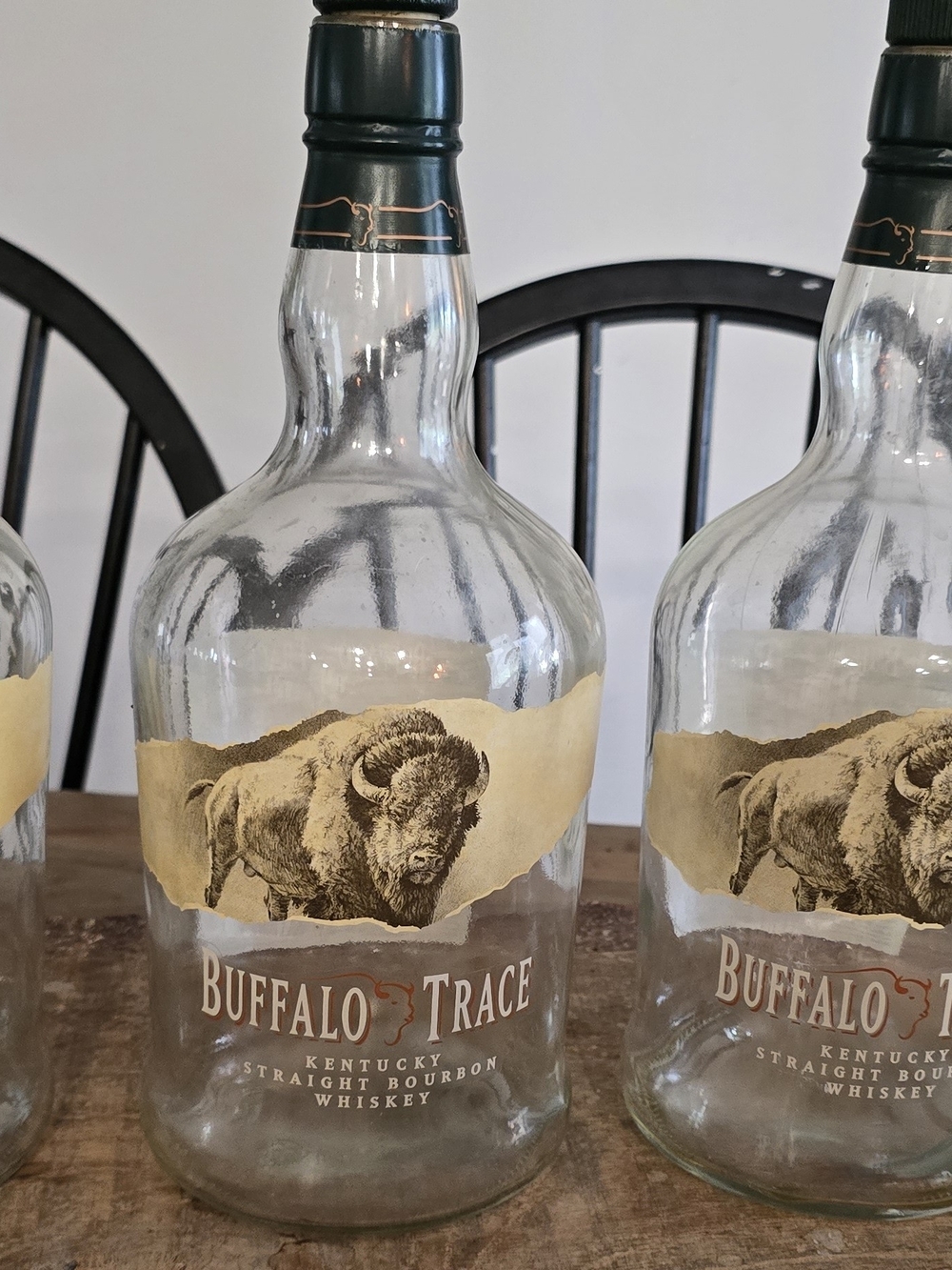 Three 1.75 L Buffalo Trace empty Glass Bottles